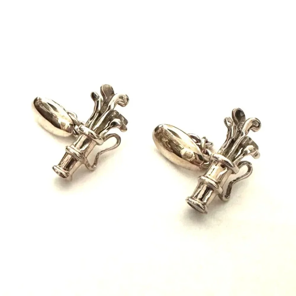 Golf Bag & Clubs Sterling Silver Cufflinks
